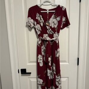 Pink Blush Maternity burgundy high low dress